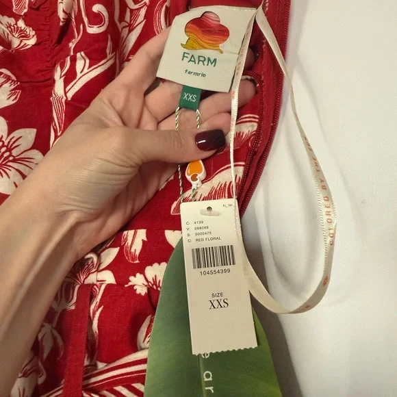 NWT Farm Rio Linen Blend Belted Romper – Red Floral (XXS)Anthropologie